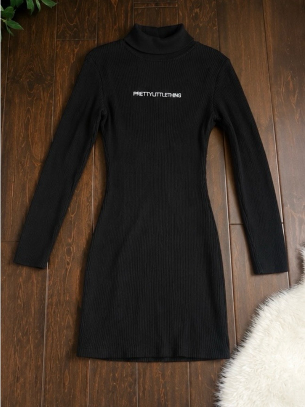 PrettyLittleThing Black Ribbed Turtleneck Sweater Dress